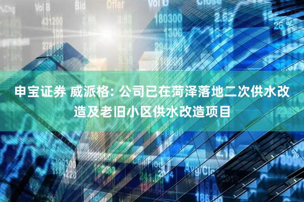 申宝证券 威派格: 公司已在菏泽落地二次供水改造及老旧小区供水改造项目